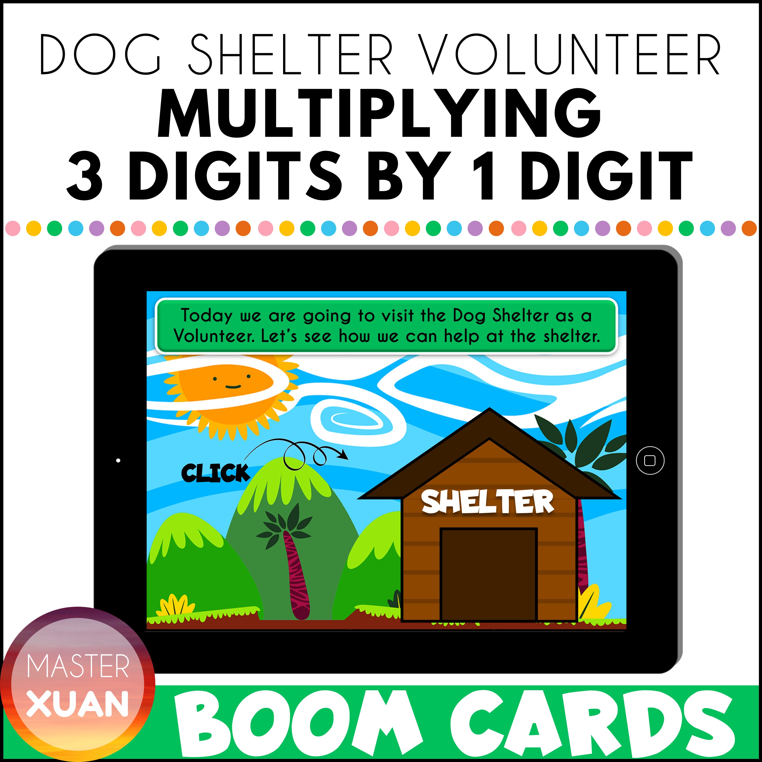Dog shelter volunteer multiplying 3 digits by 1 digit cover