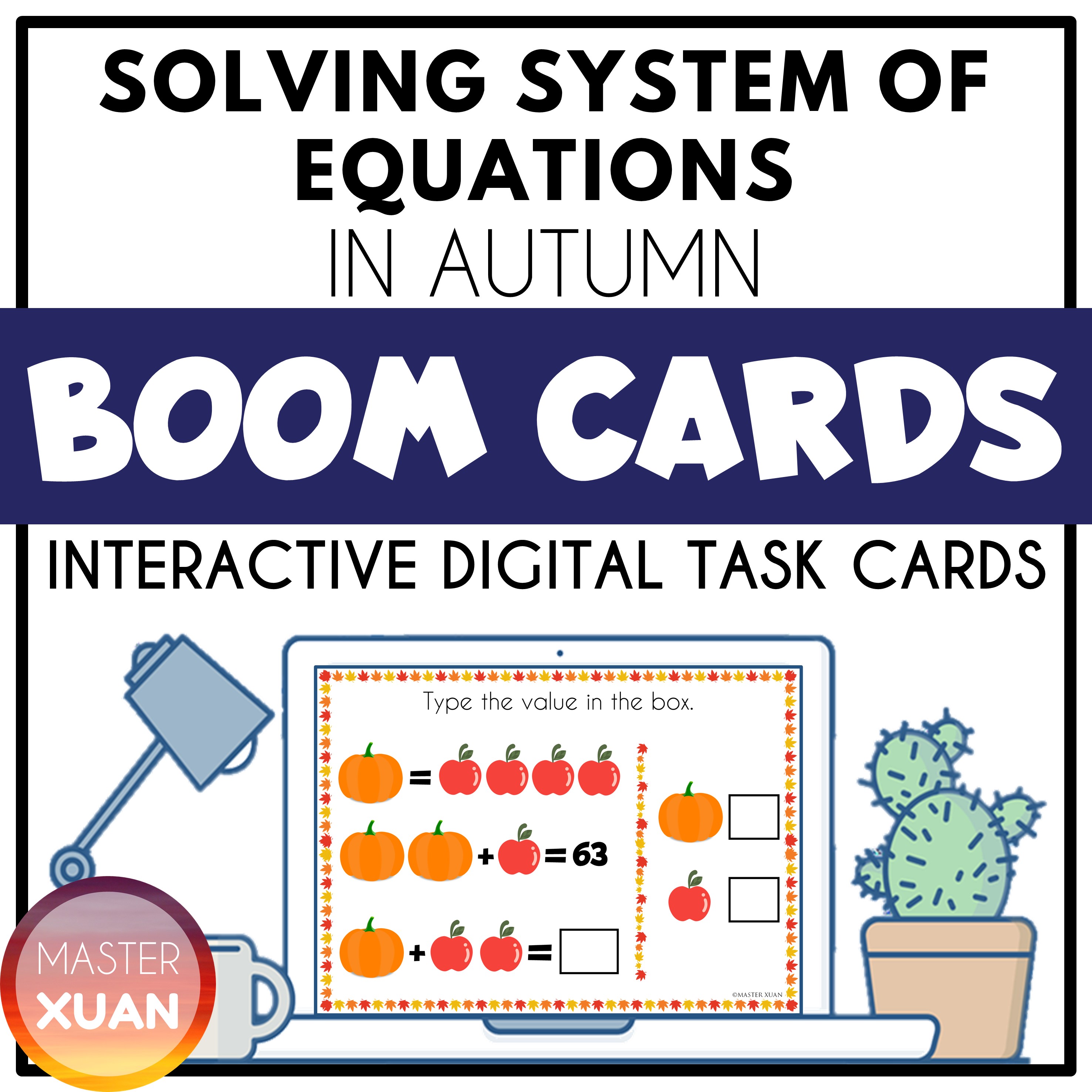 Solving System of Equations in Autumn Boom Cards Cover
