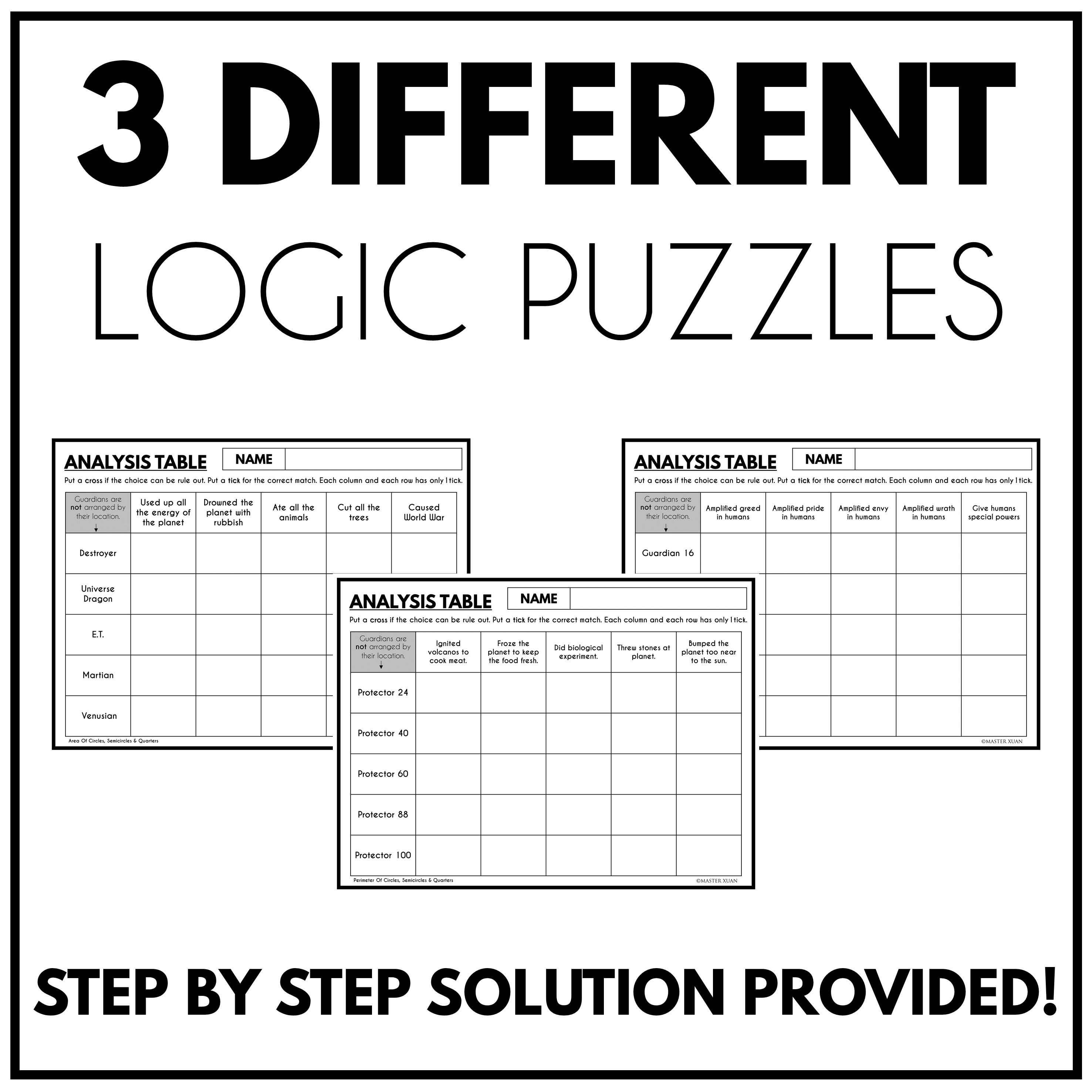 activities with circles involving 3 different logic puzzles