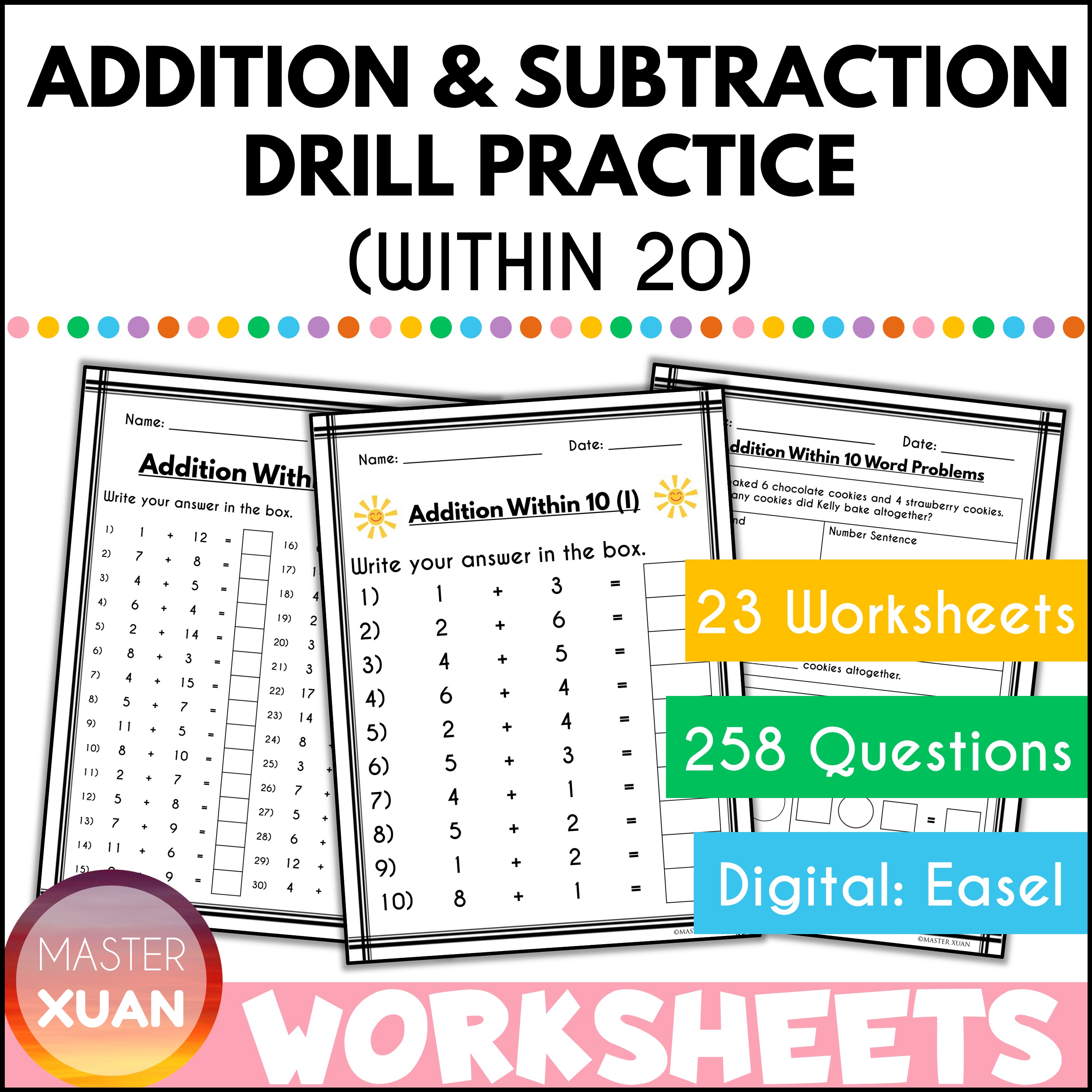 addition and subtraction math drills cover