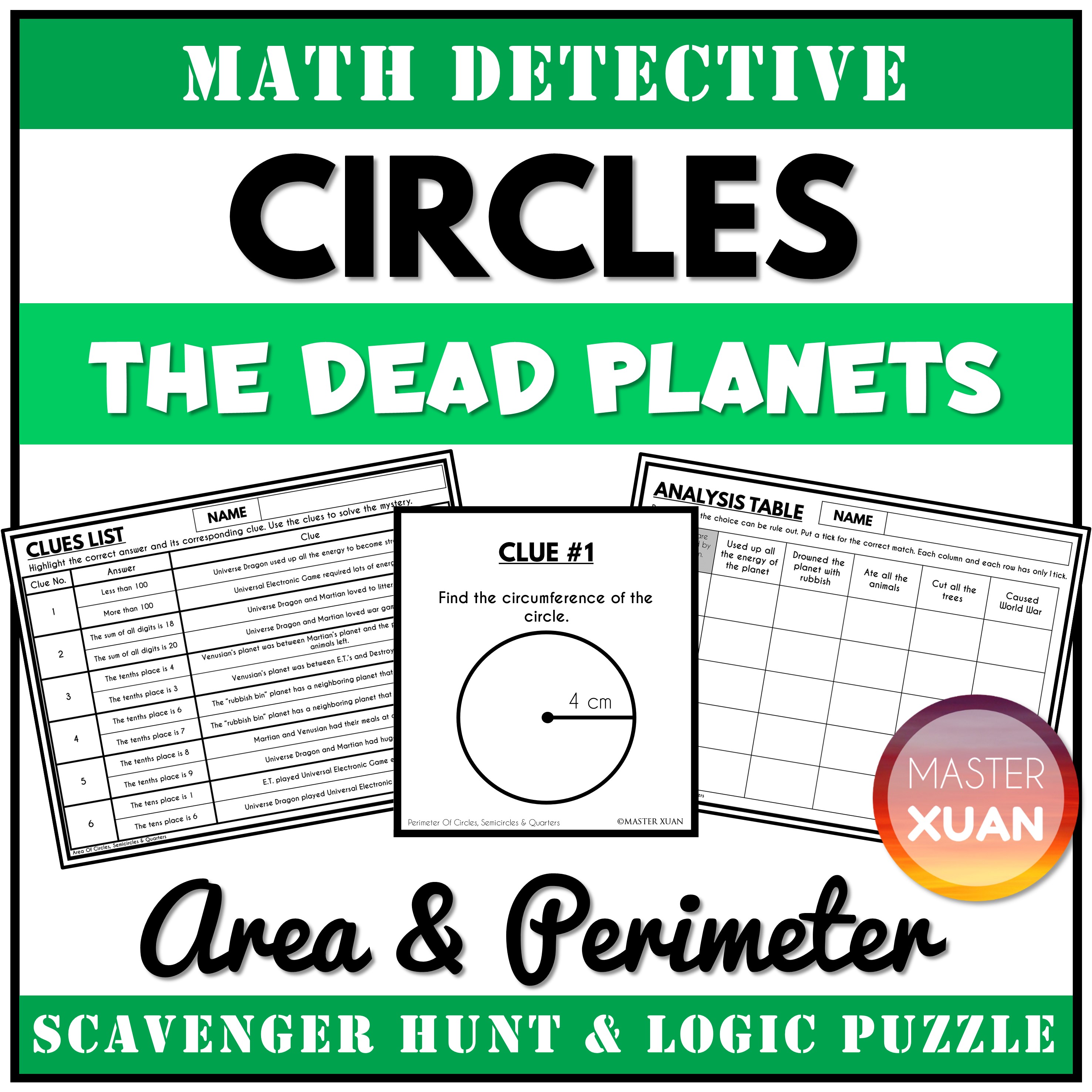 area and circumference of circles activity cover