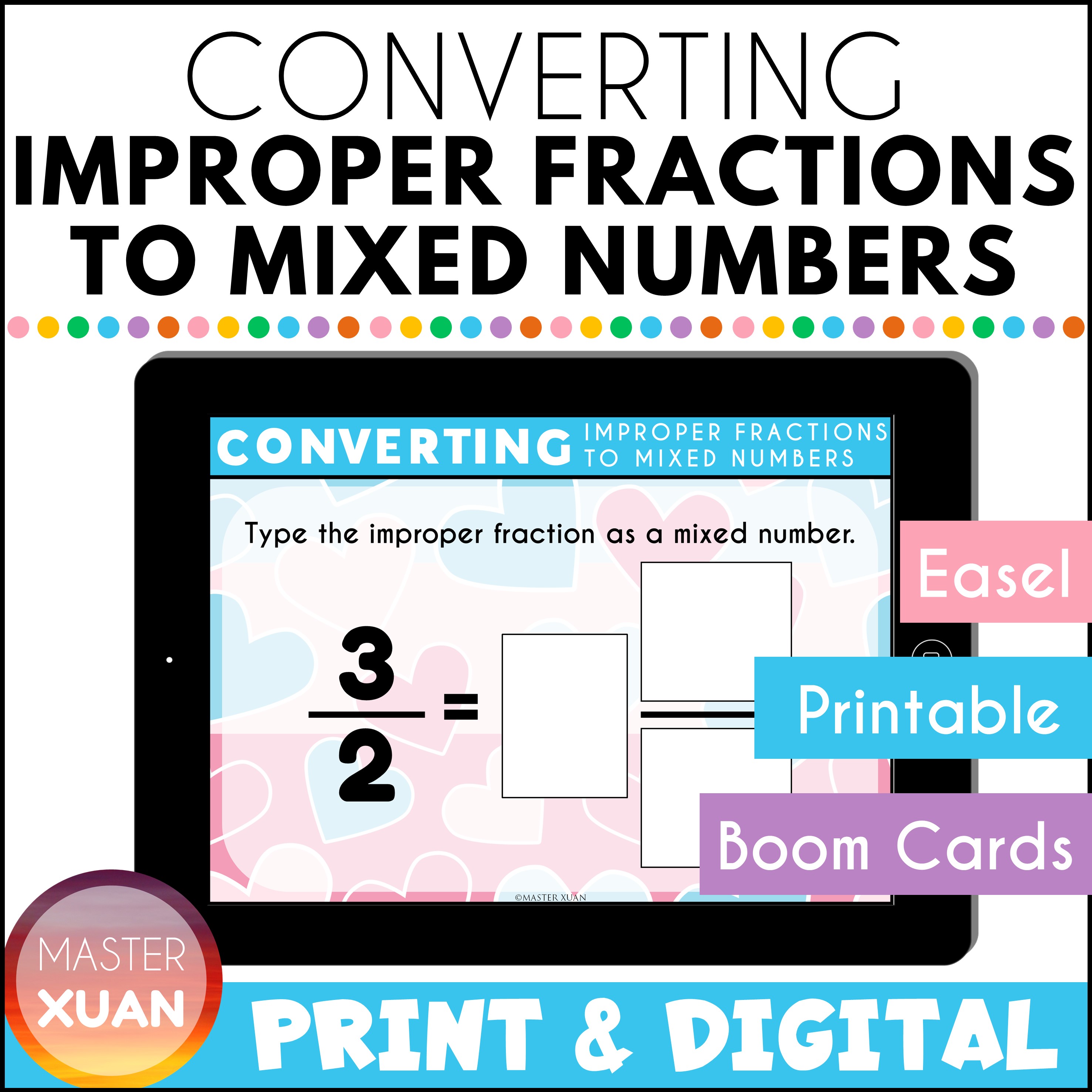 converting improper fractions to mixed numbers practice cover