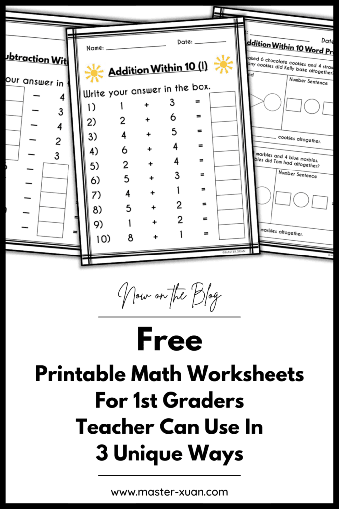 free printable math worksheets for 1st graders