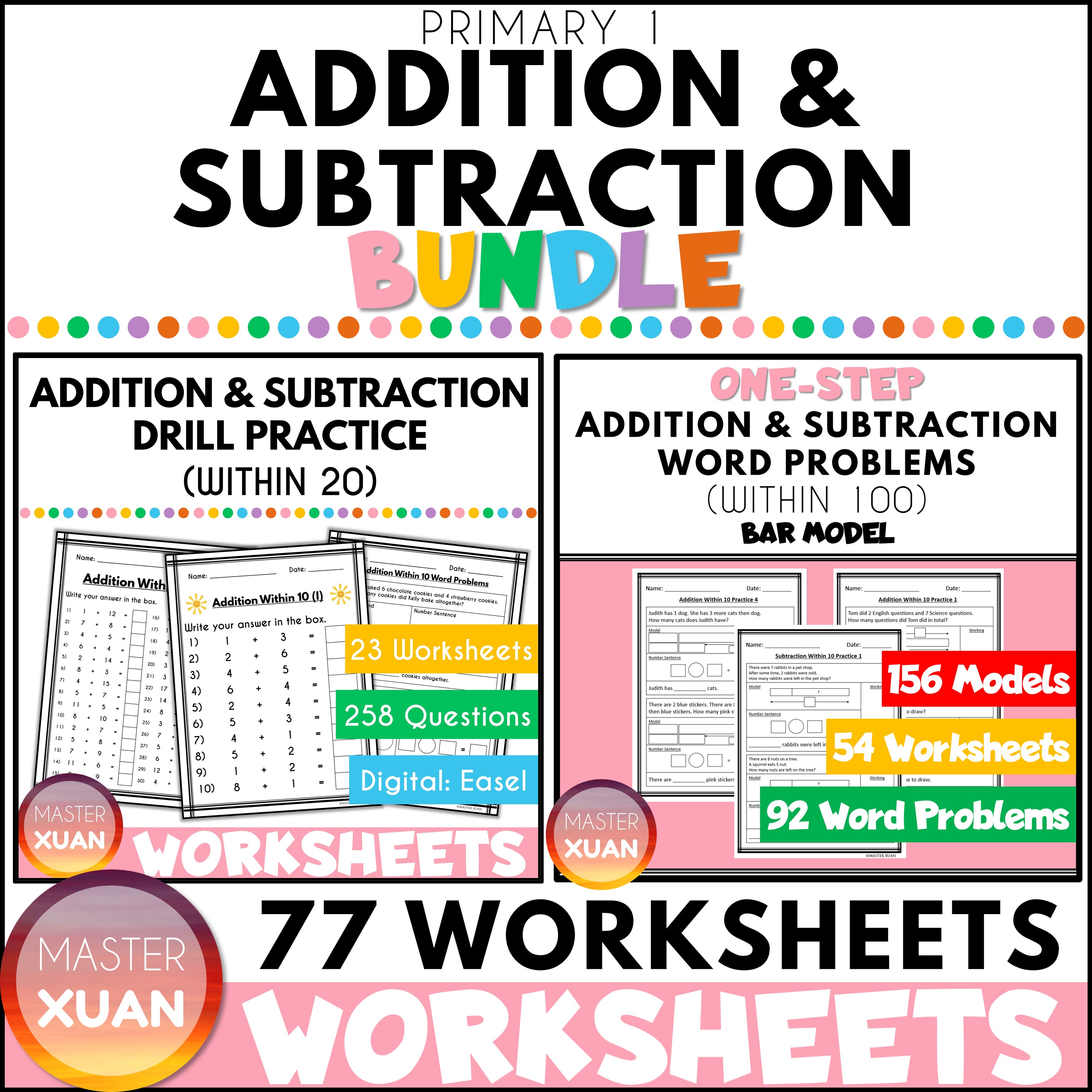 math addition and subtraction worksheets bundle of 2 math resources