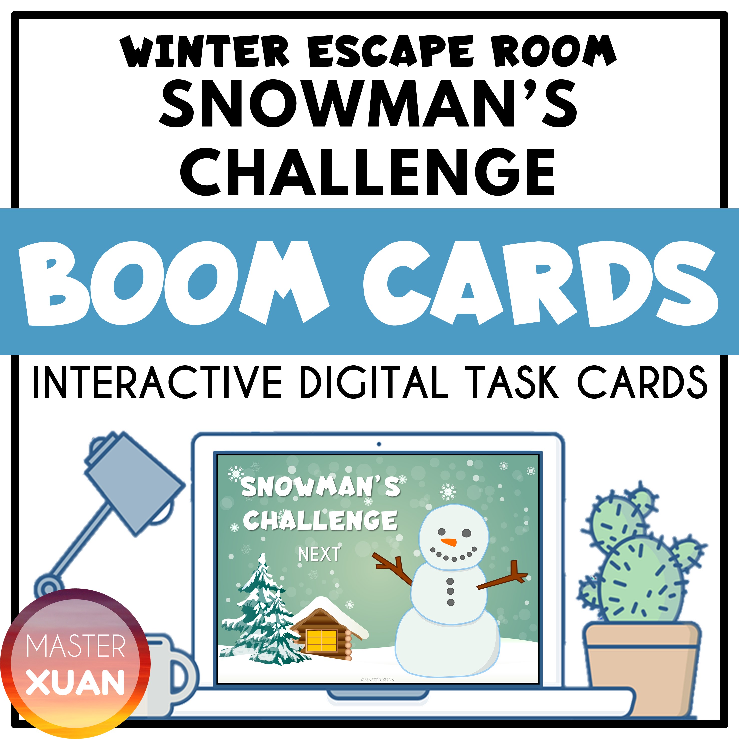 Math game time 4th grade cover shows winter escape room snowman's challenge 