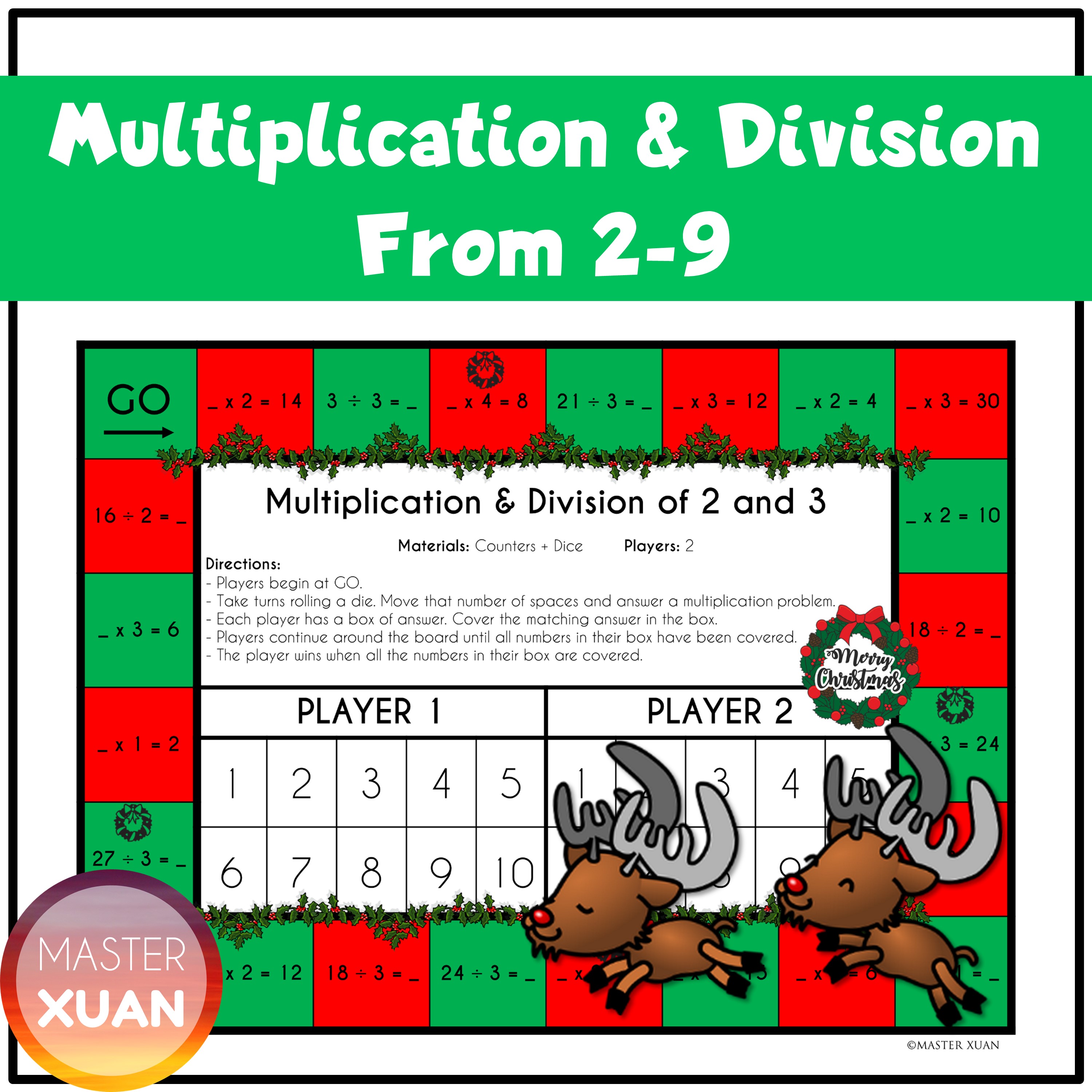 math games with multiplication and division - board game of multiplication and division of 2 and 3