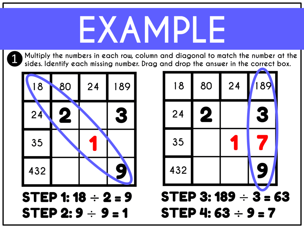 multiplication and division puzzles worksheet example 1