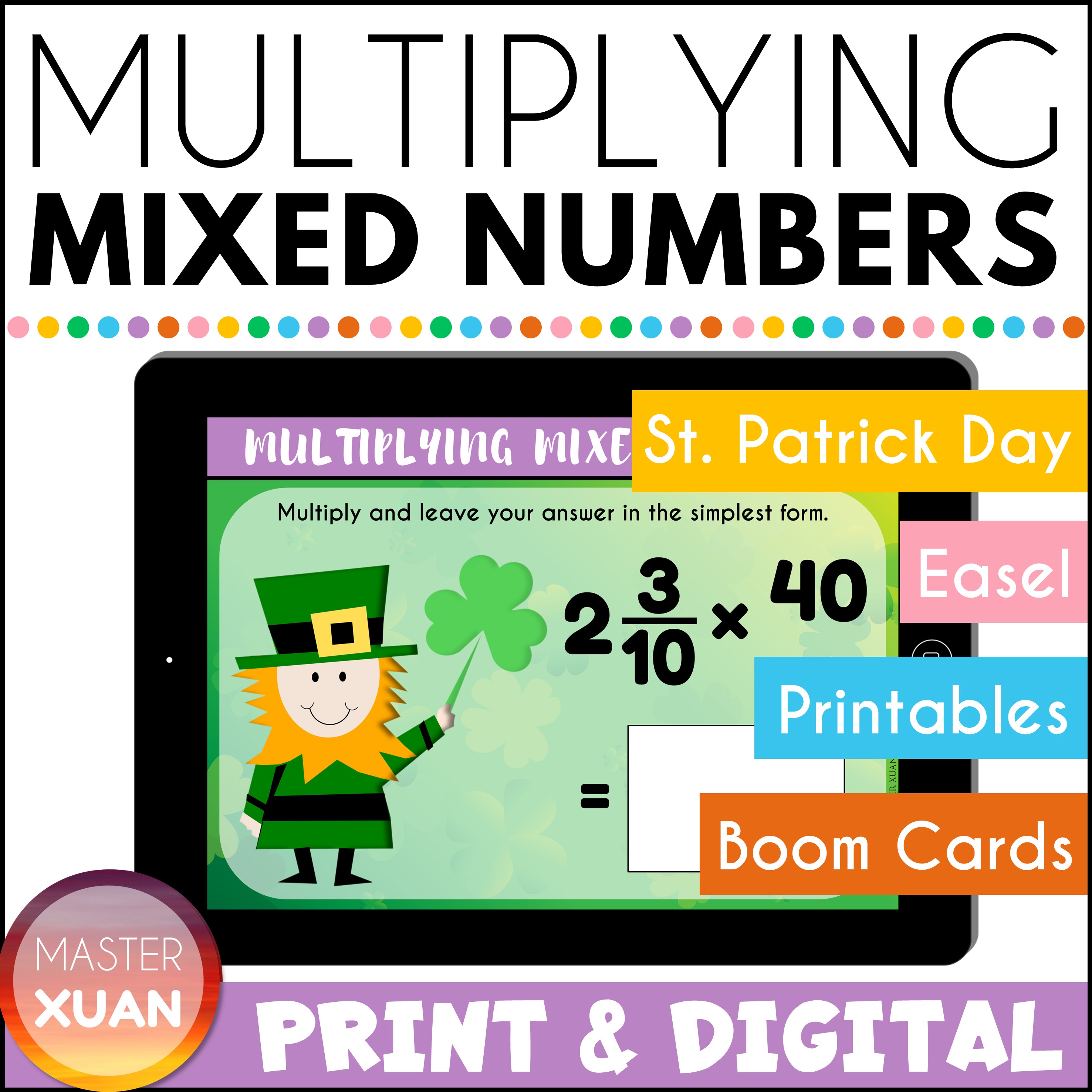 multiply mixed number fractions st. patrick theme