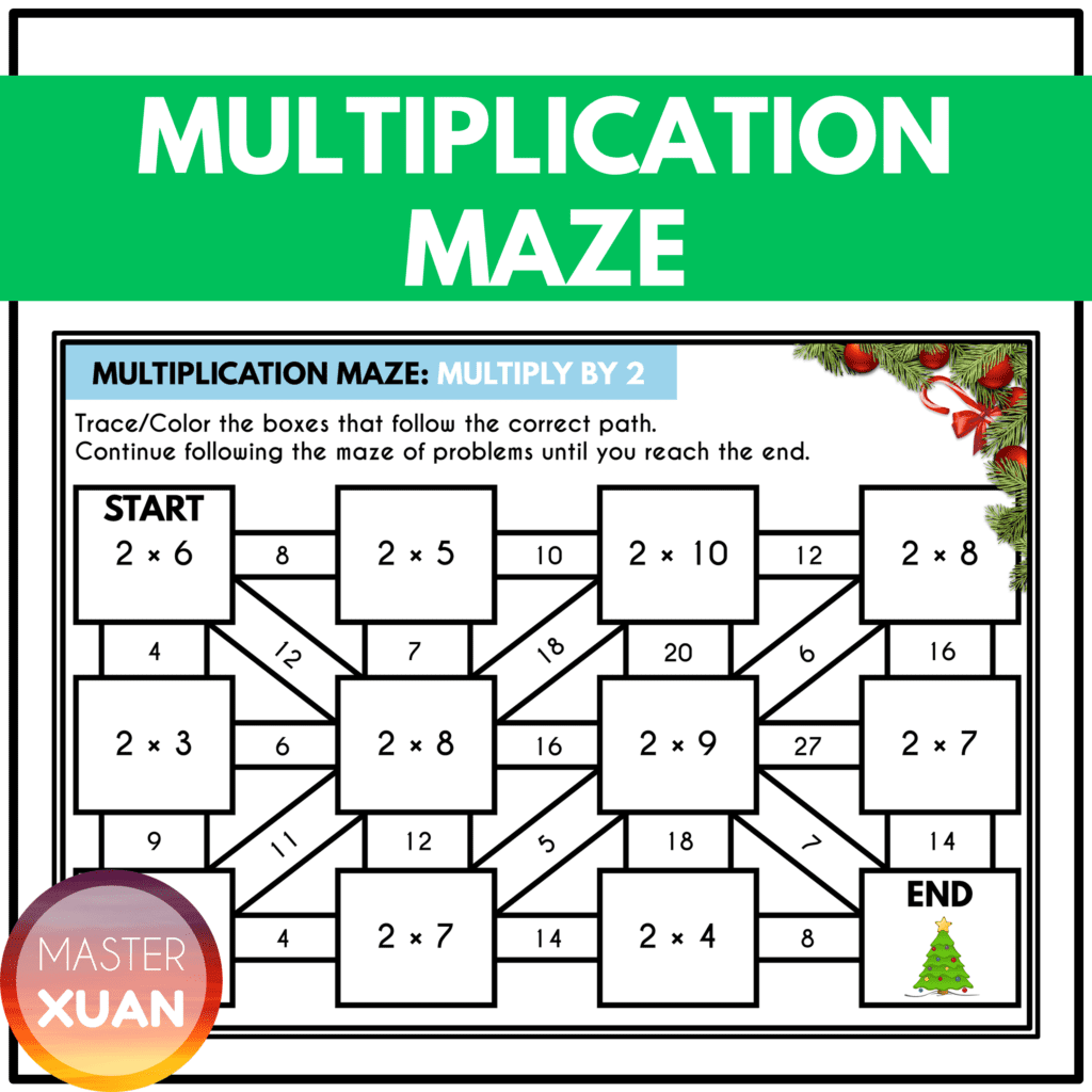 free Christmas multiplication maze