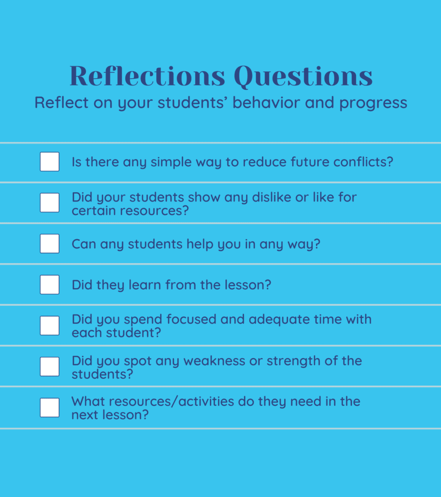 reflection for teacher on students' behavior and progress