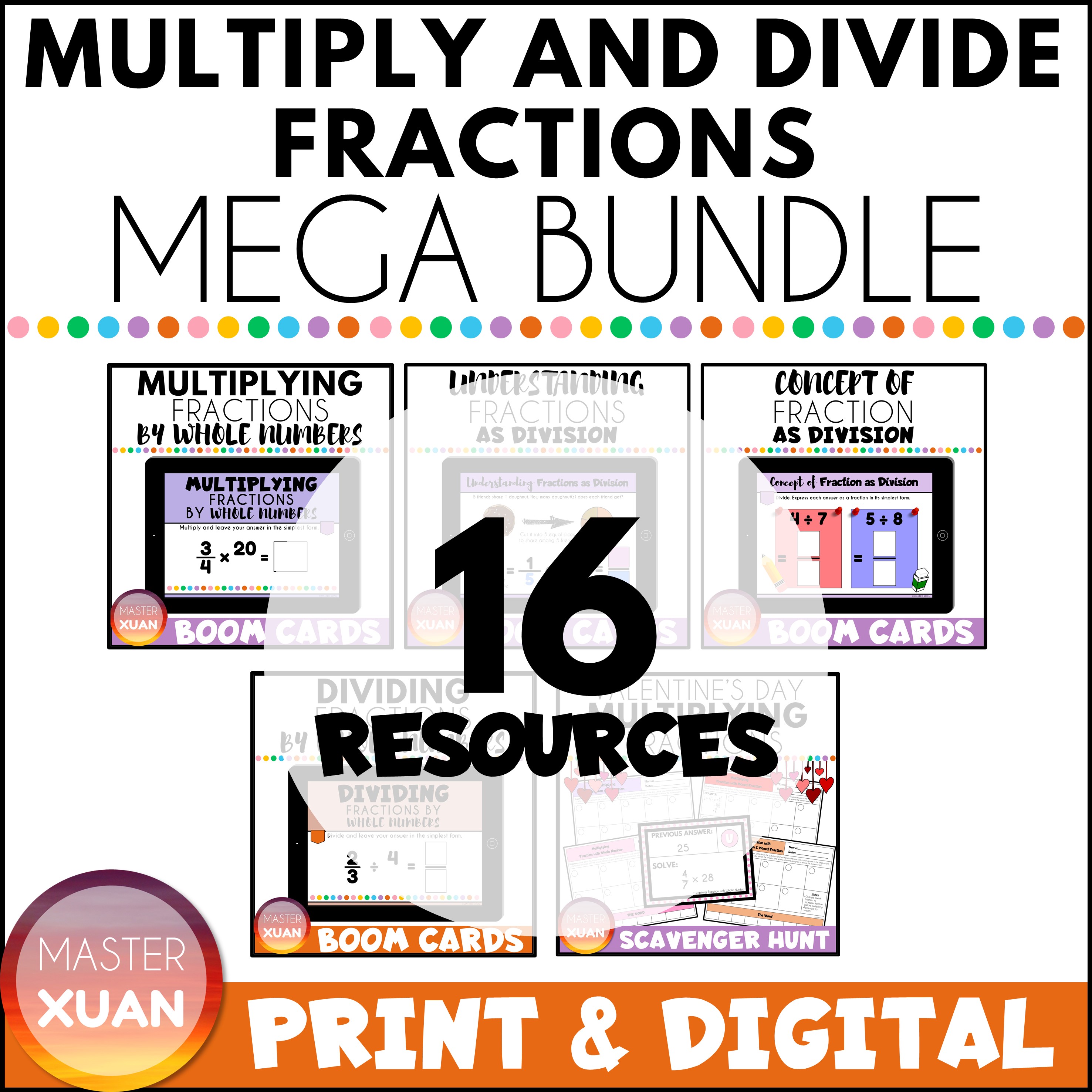 multiply and divide fractions with Boom Cards and Printable