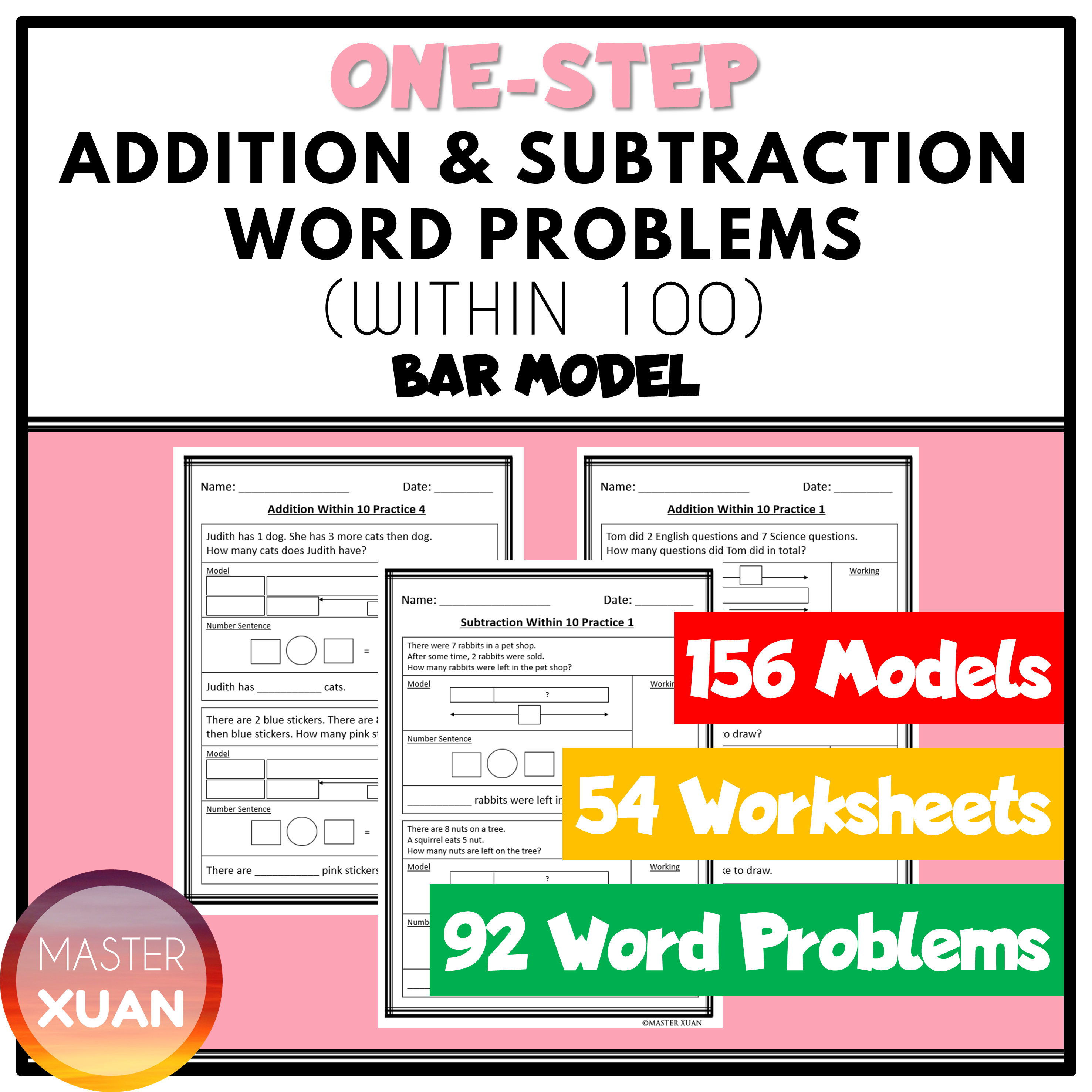 addition and subtraction word problems within 100 worksheets