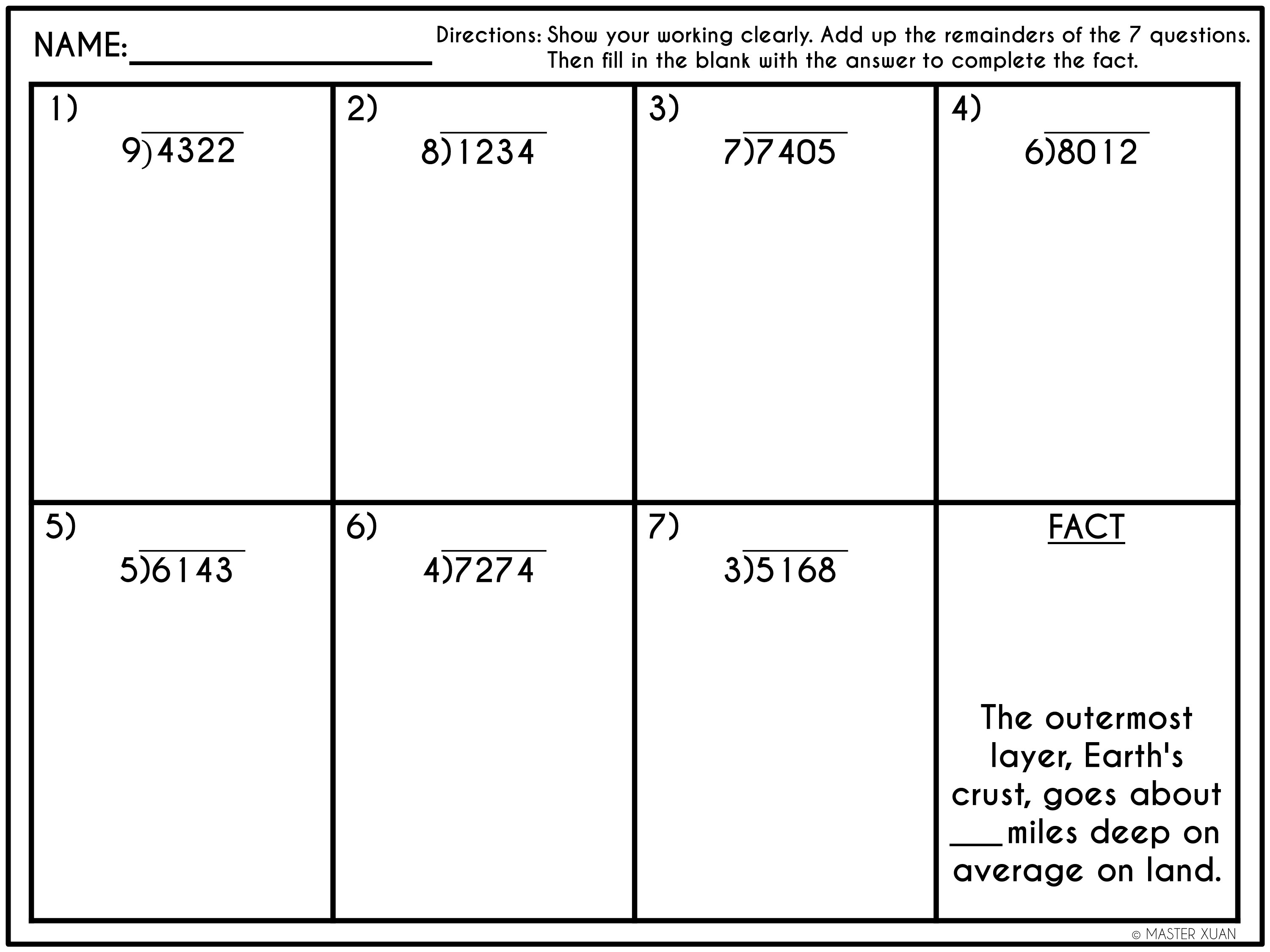 long division worksheets for 4th graders