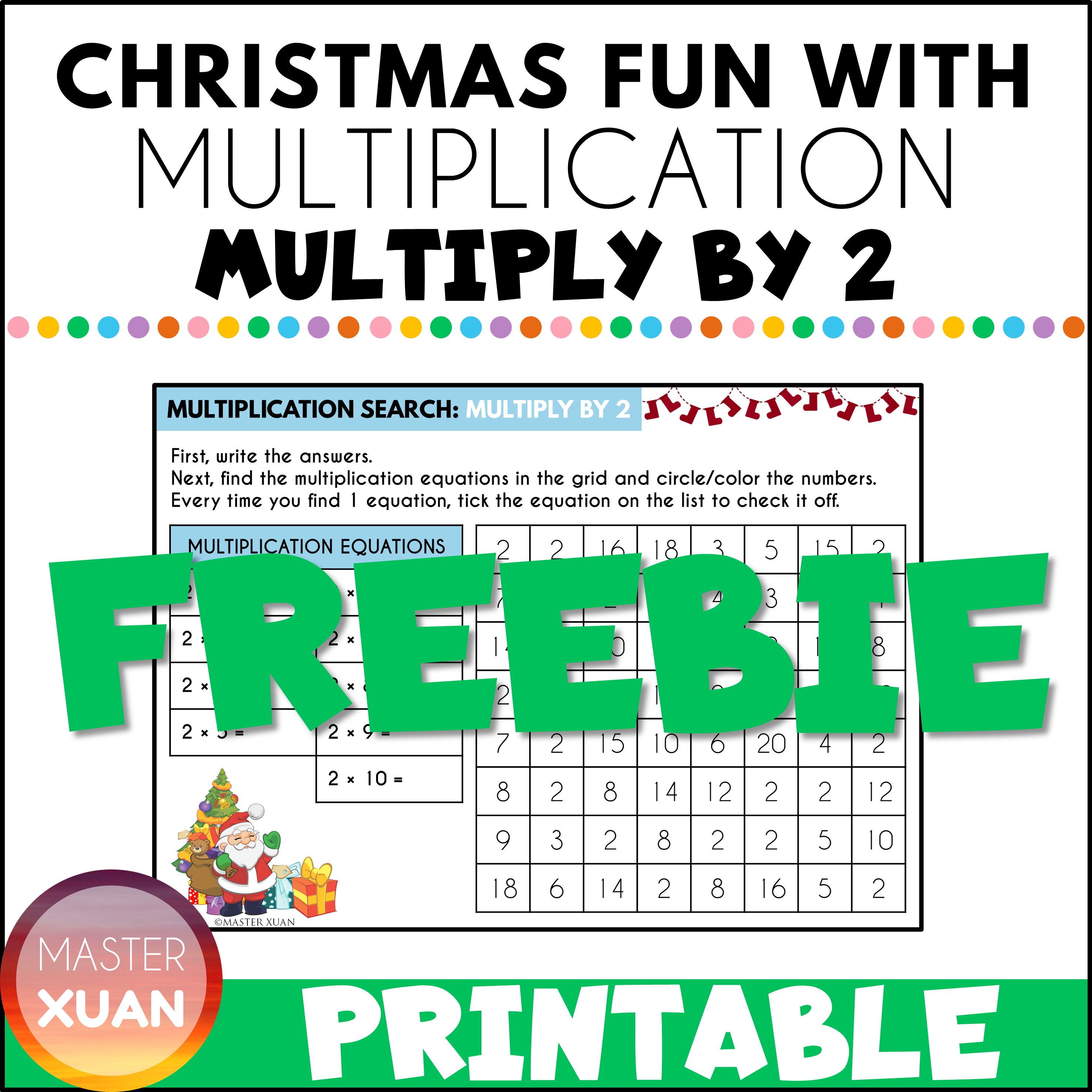 multiply with 2 is a free Christmas printable for your students.