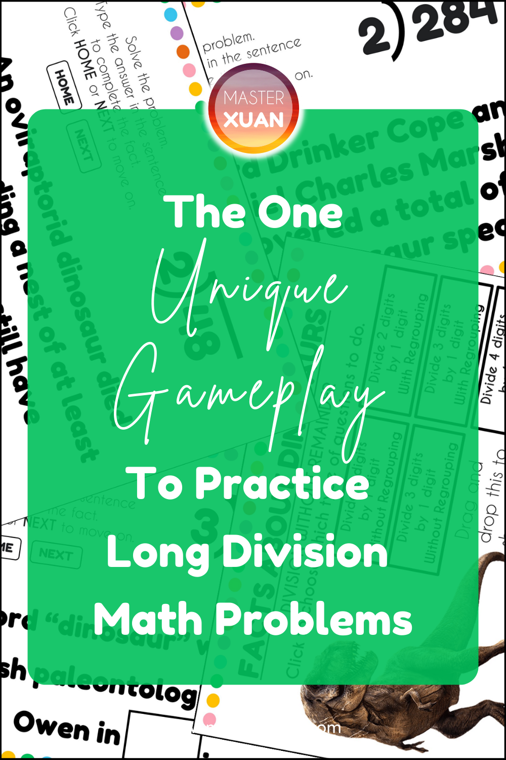 the one unique gameplay to practice long division math problems pinterest pin with long division questions as background