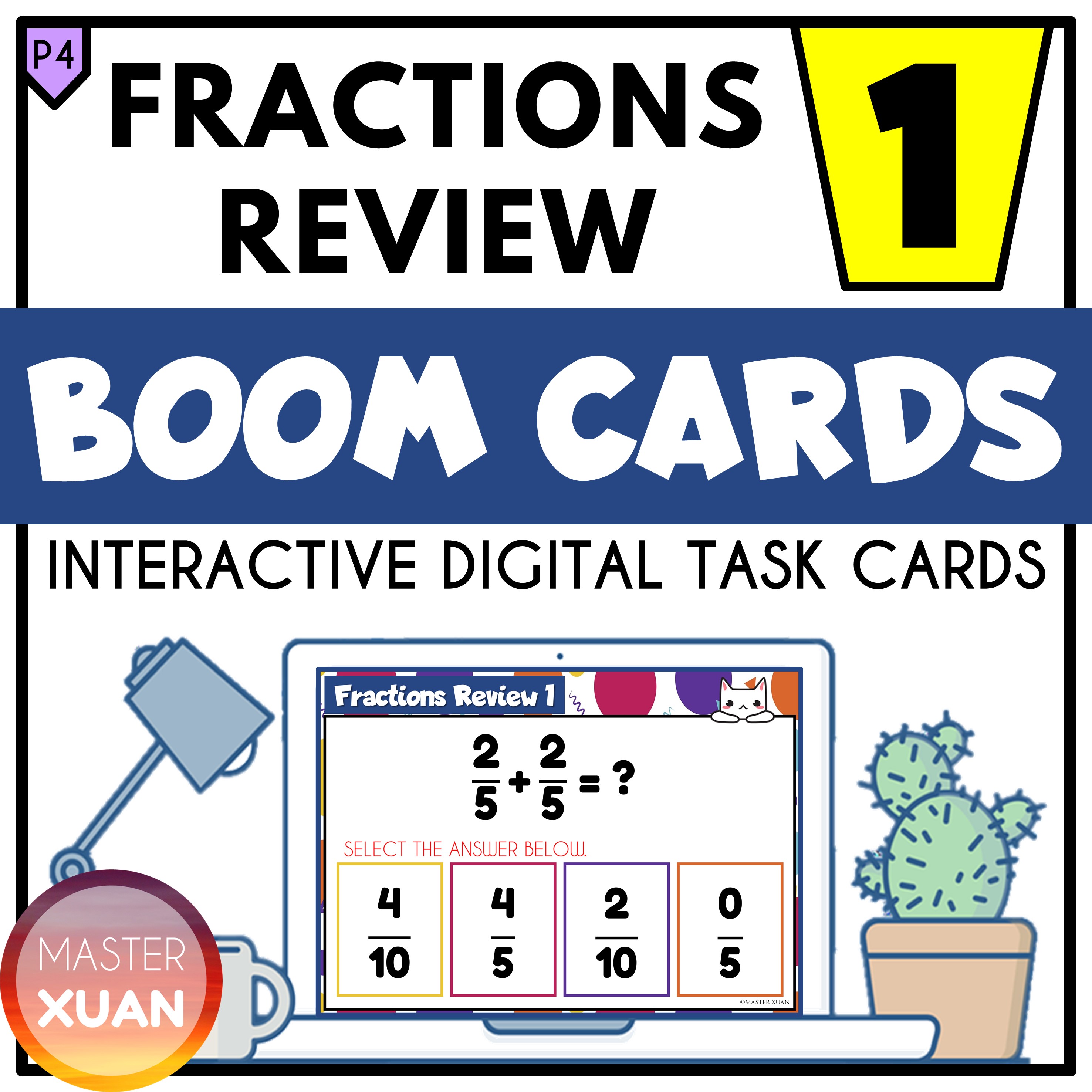 4th grade fractions review boom cards