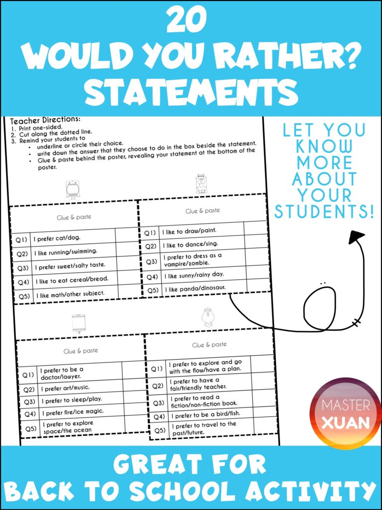 statements for 4th grade back to school activities