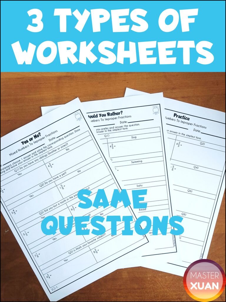 3 types of fractions worksheets for back to school crafts