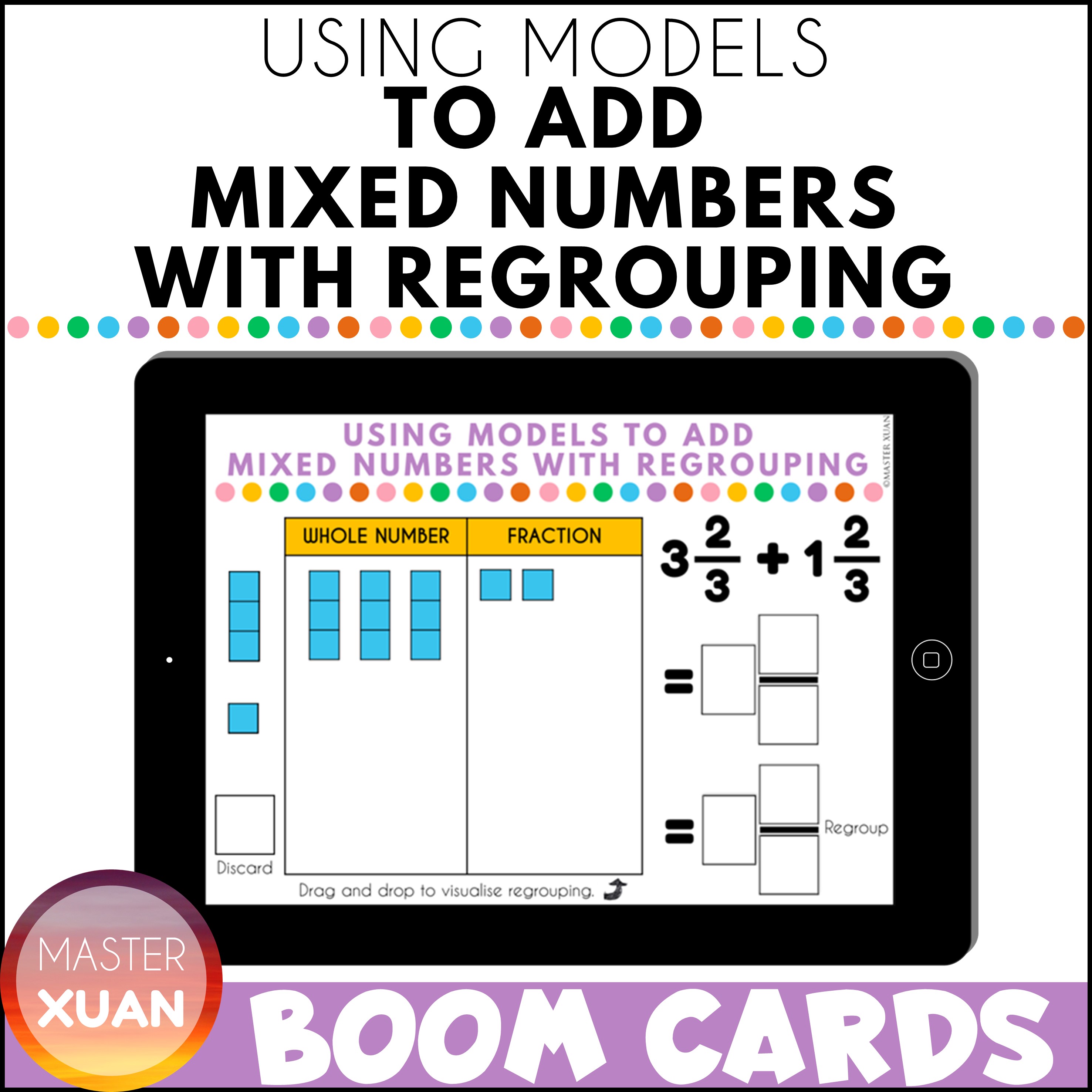 addition of mixed numbers with regrouping with models