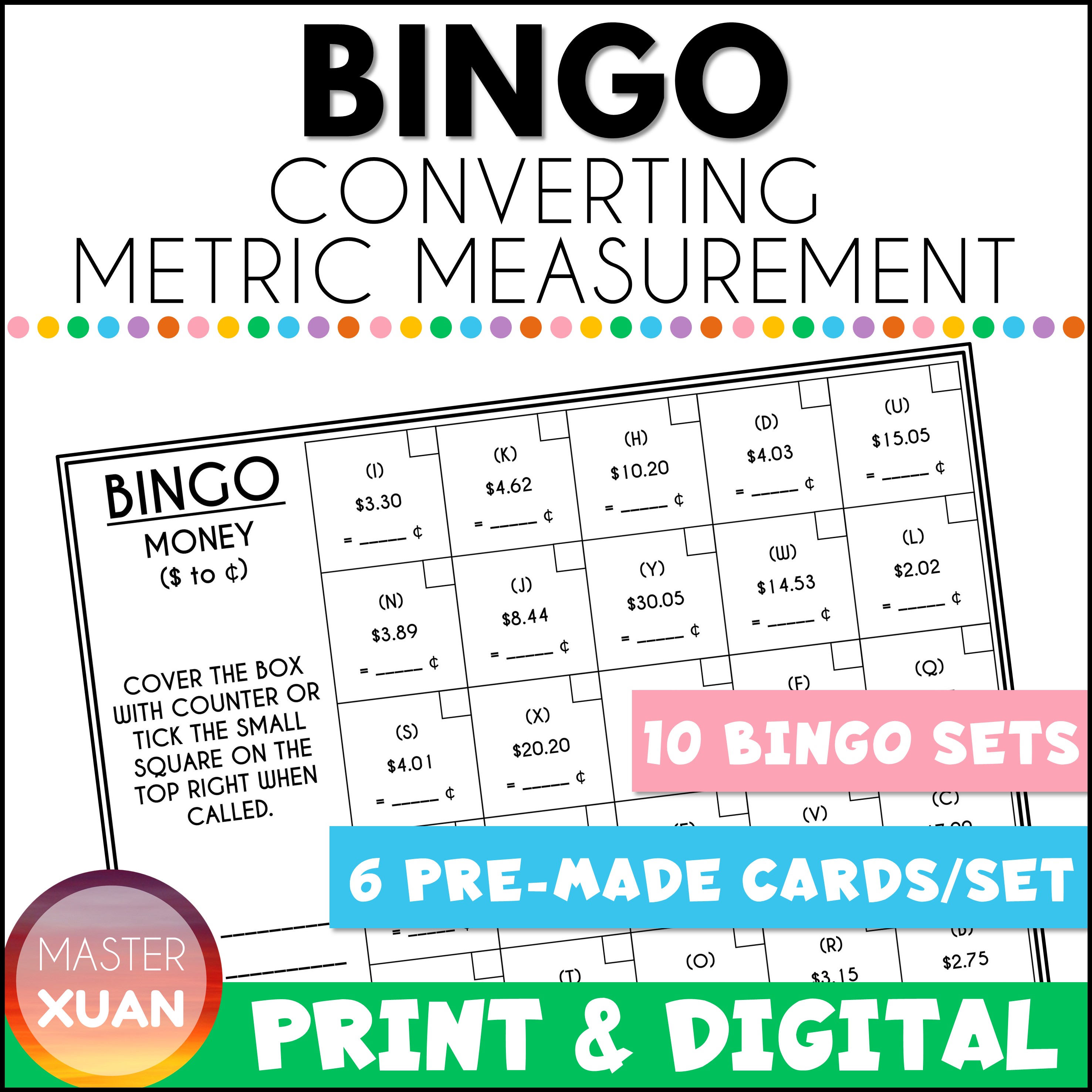 play converting measurement game with bingo