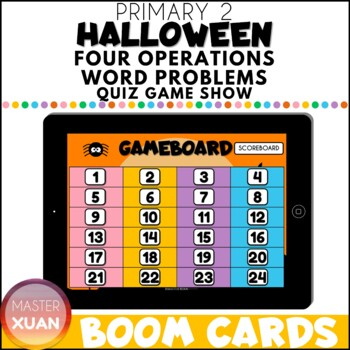 Maths Halloween: Four Operations Word Problems Quiz Game Show.
