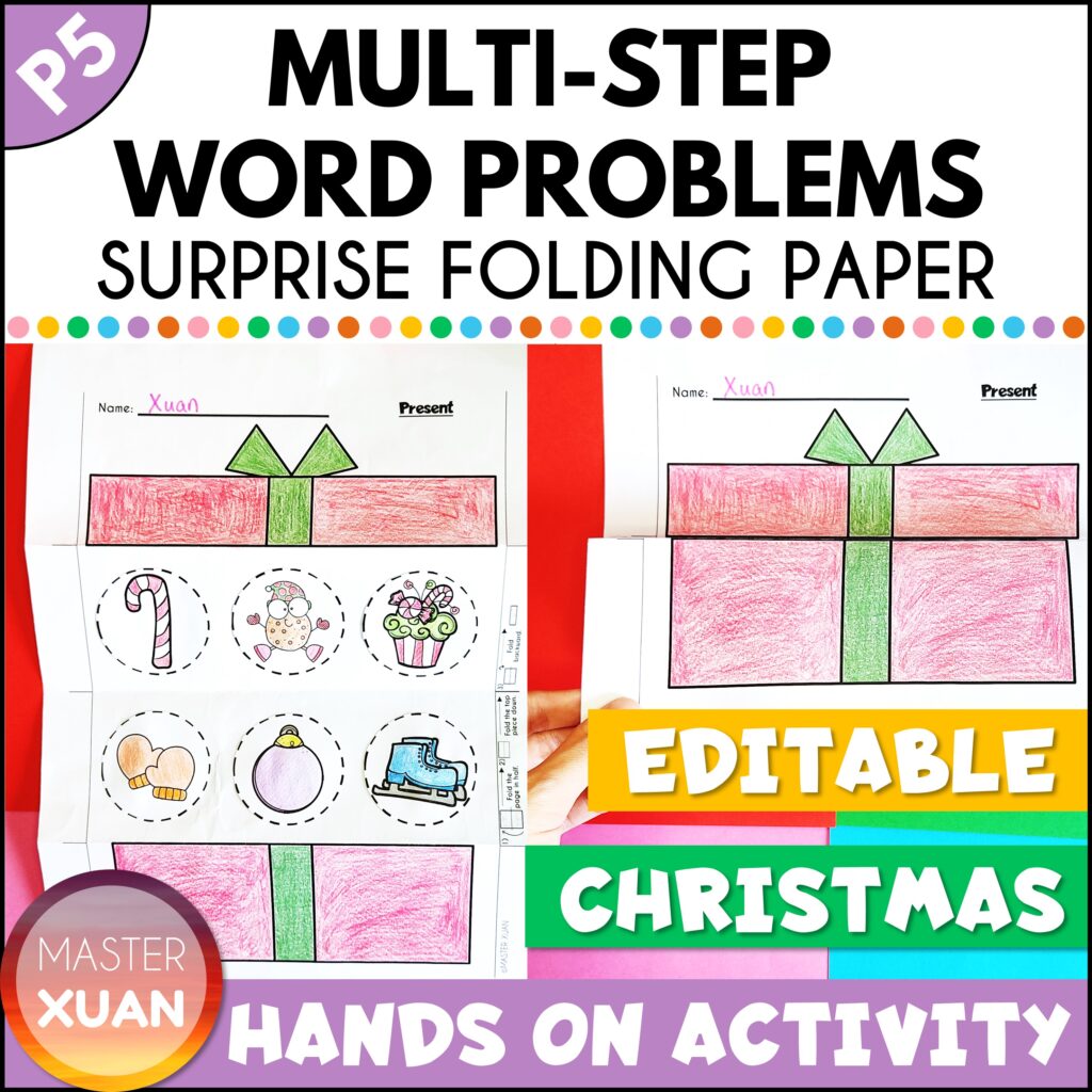 christmas multi-step word problems surprise folding paper