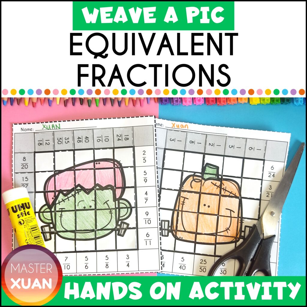 equivalent fractions hands on activities weave a pic for halloween