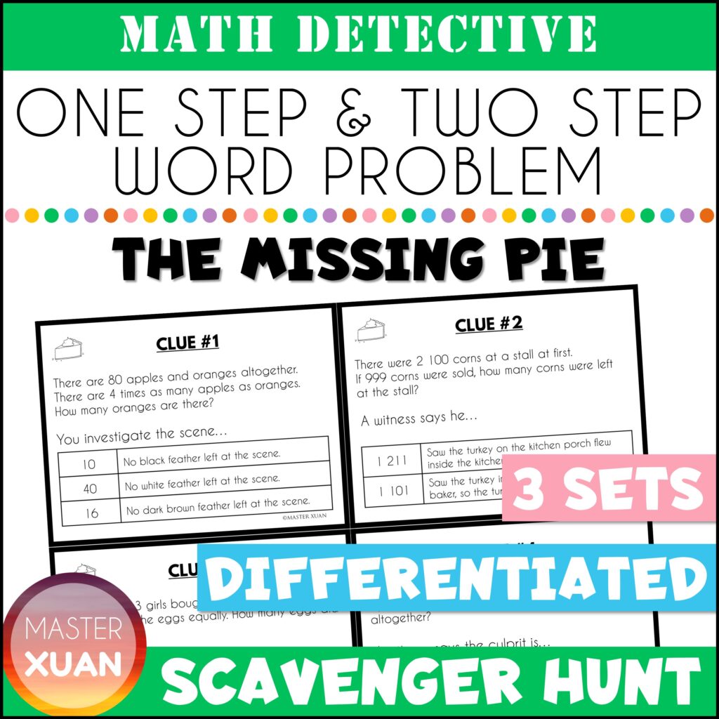 math detective is a type of scavenger hunt for one step and two step word problems 