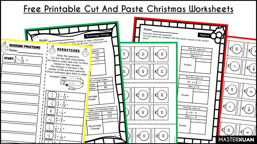 3 cut and paste christmas worksheets 