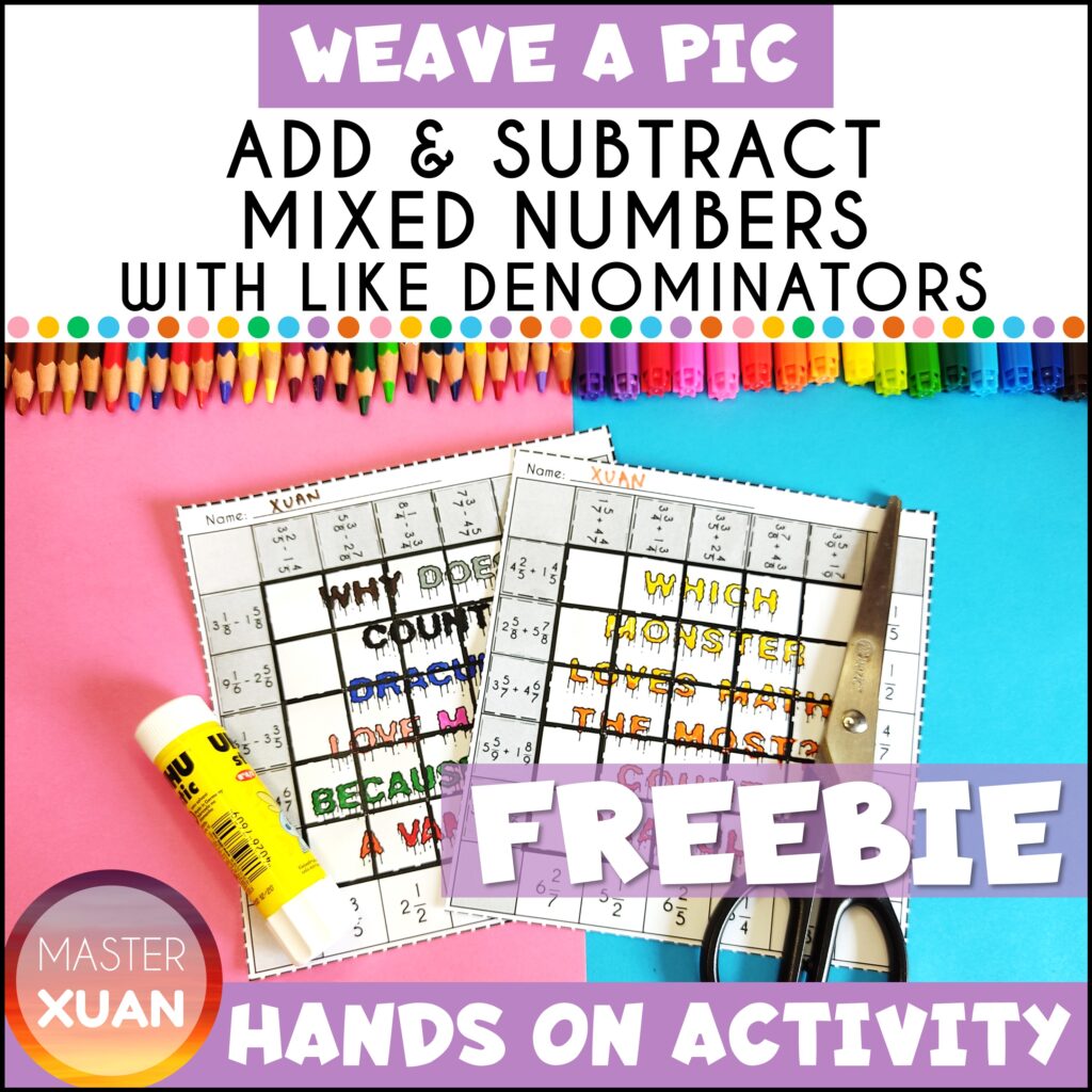 Free Paper Weaving for adding and subtracting mixed numbers