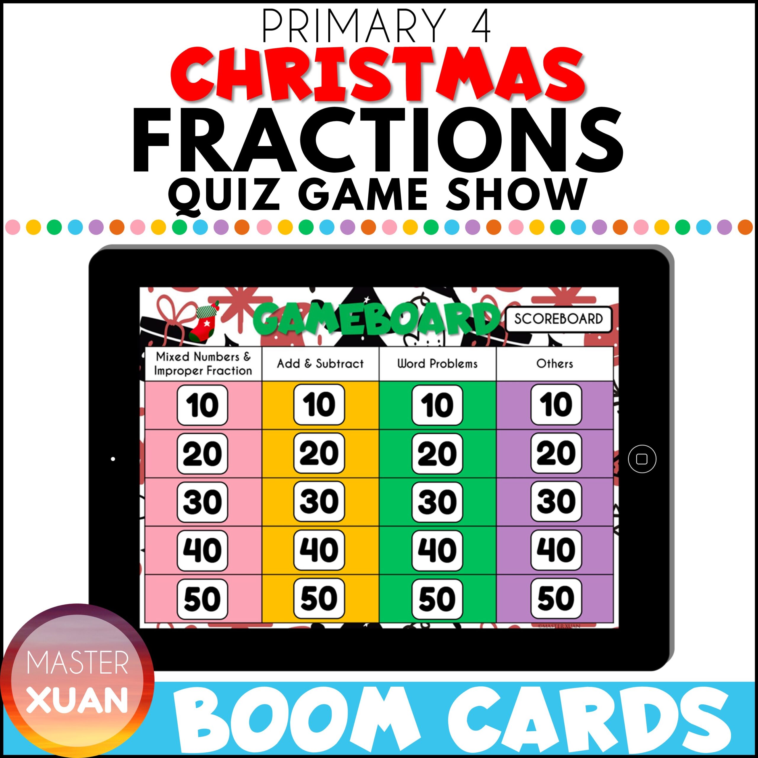 fractions Christmas activities Quiz Game Show