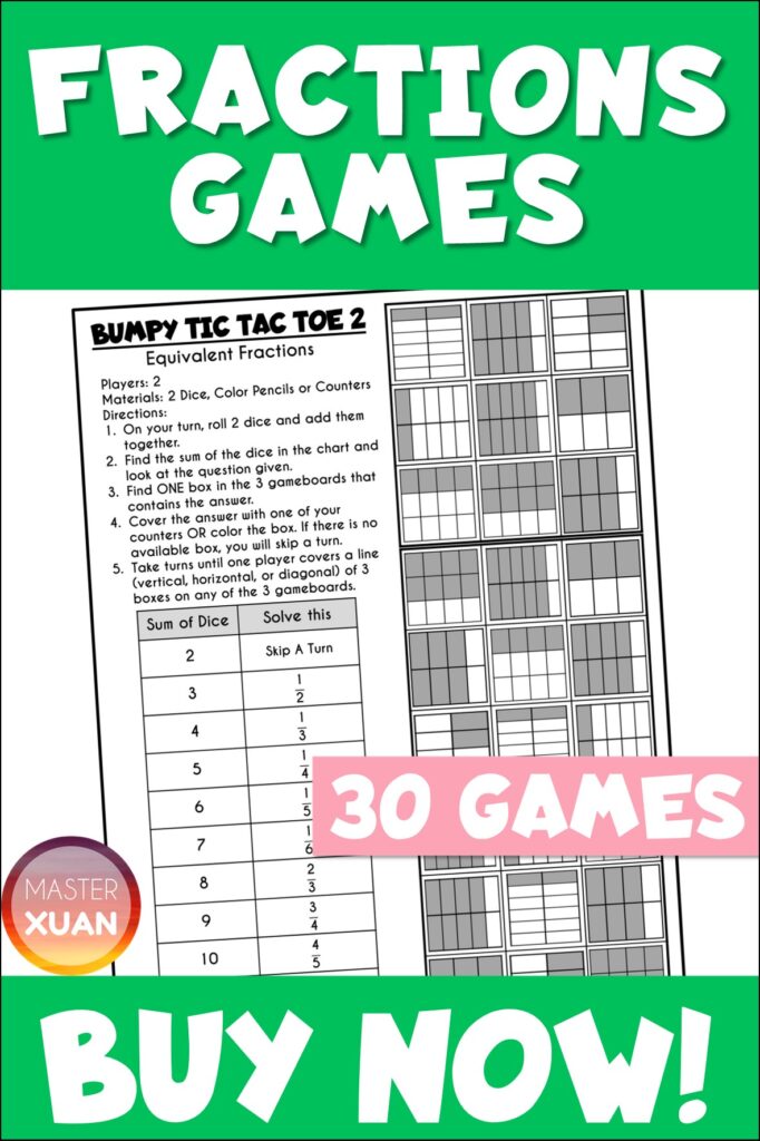 fractions games maths has tic tac toe