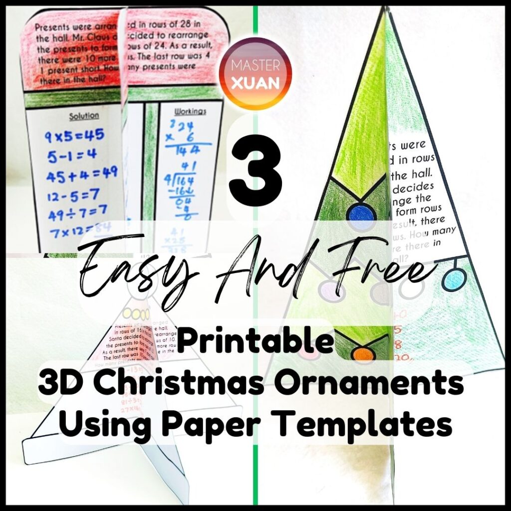 3 free printable 3D Christmas ornaments for math teachers!