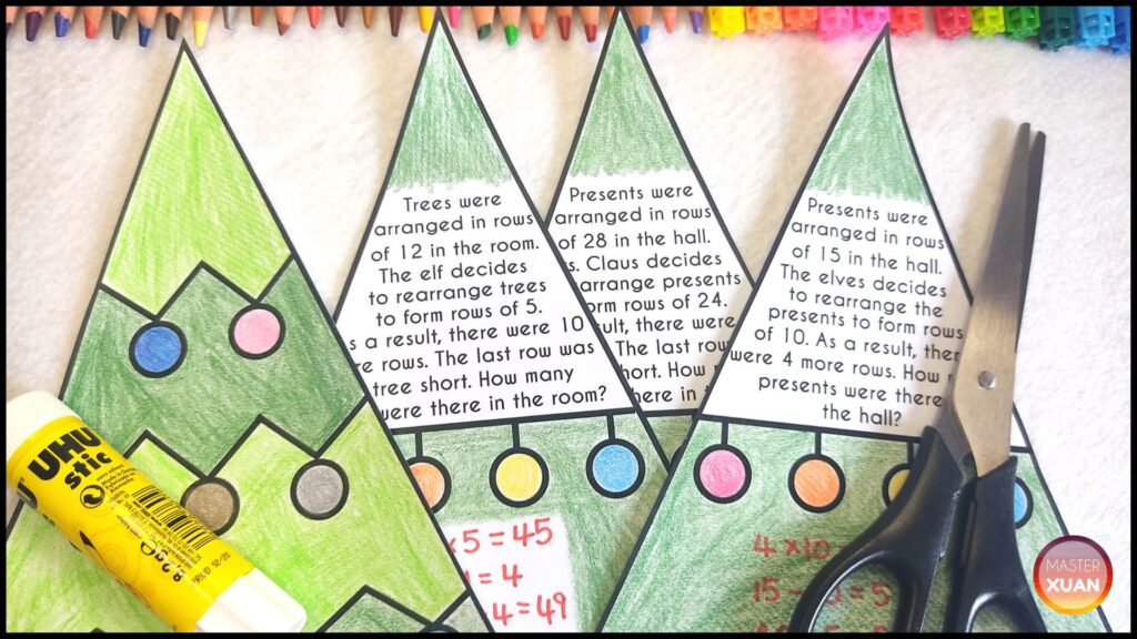 learn how to make 3d christmas trees and practice math word problems too!