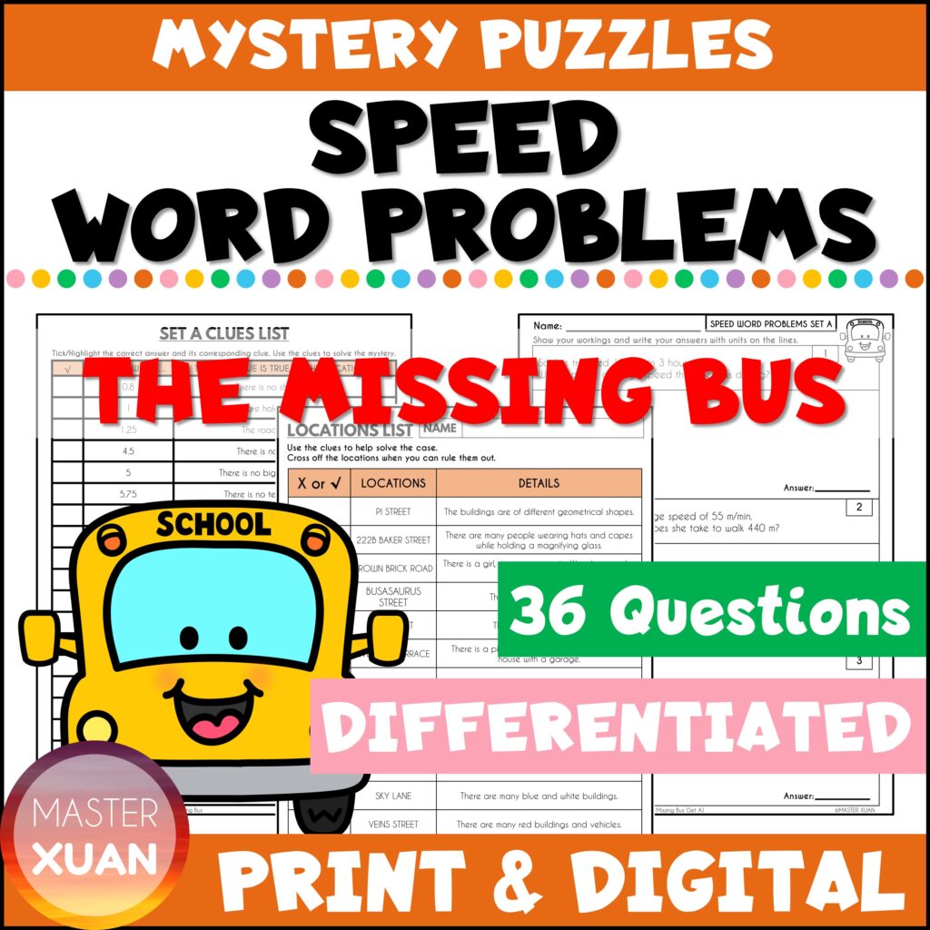 speed word problems with mystery puzzles: the missing bus