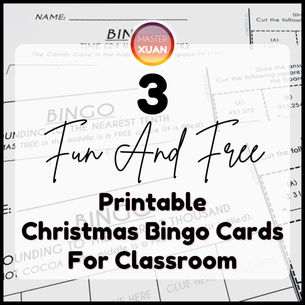 Free printable Christmas Bingo Cards for Classroom