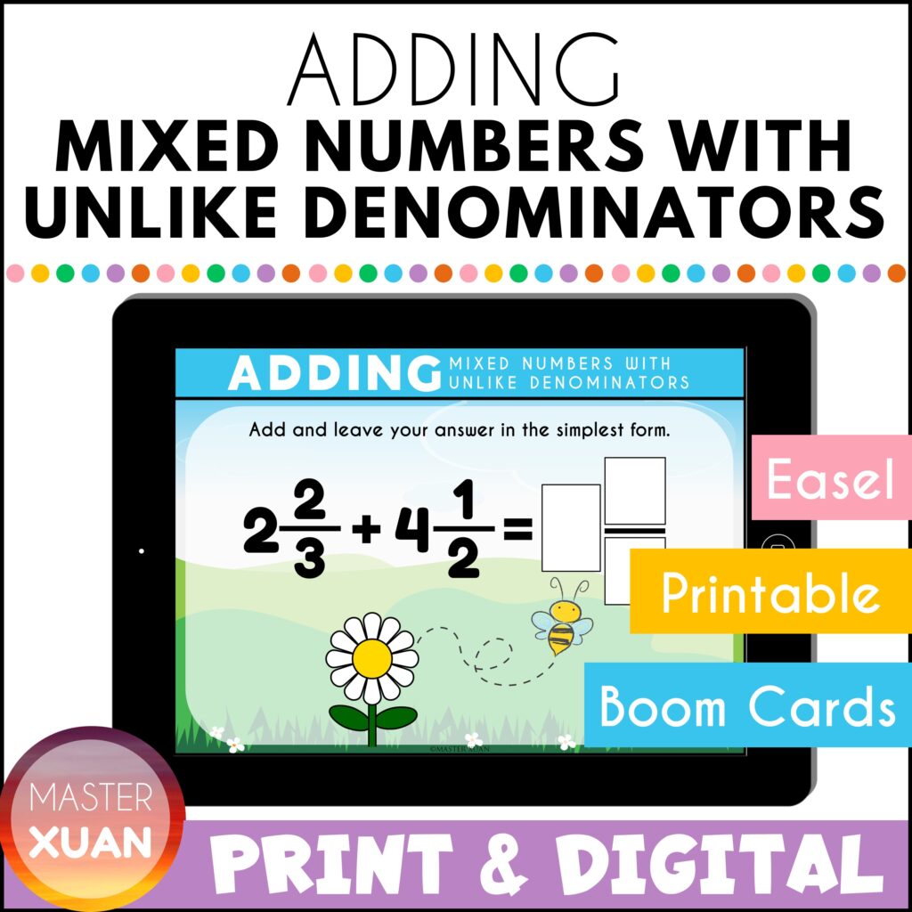 addition of mixed numbers with unlike denominators 