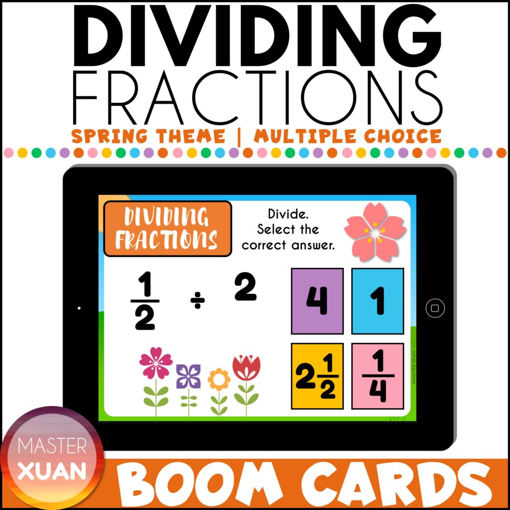 division of fractions practice with flowers clipart makes it great for Spring!