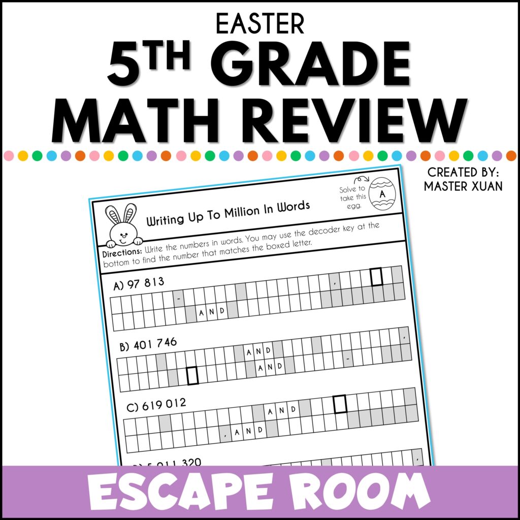 printable easter escape room for 5th grade math review
