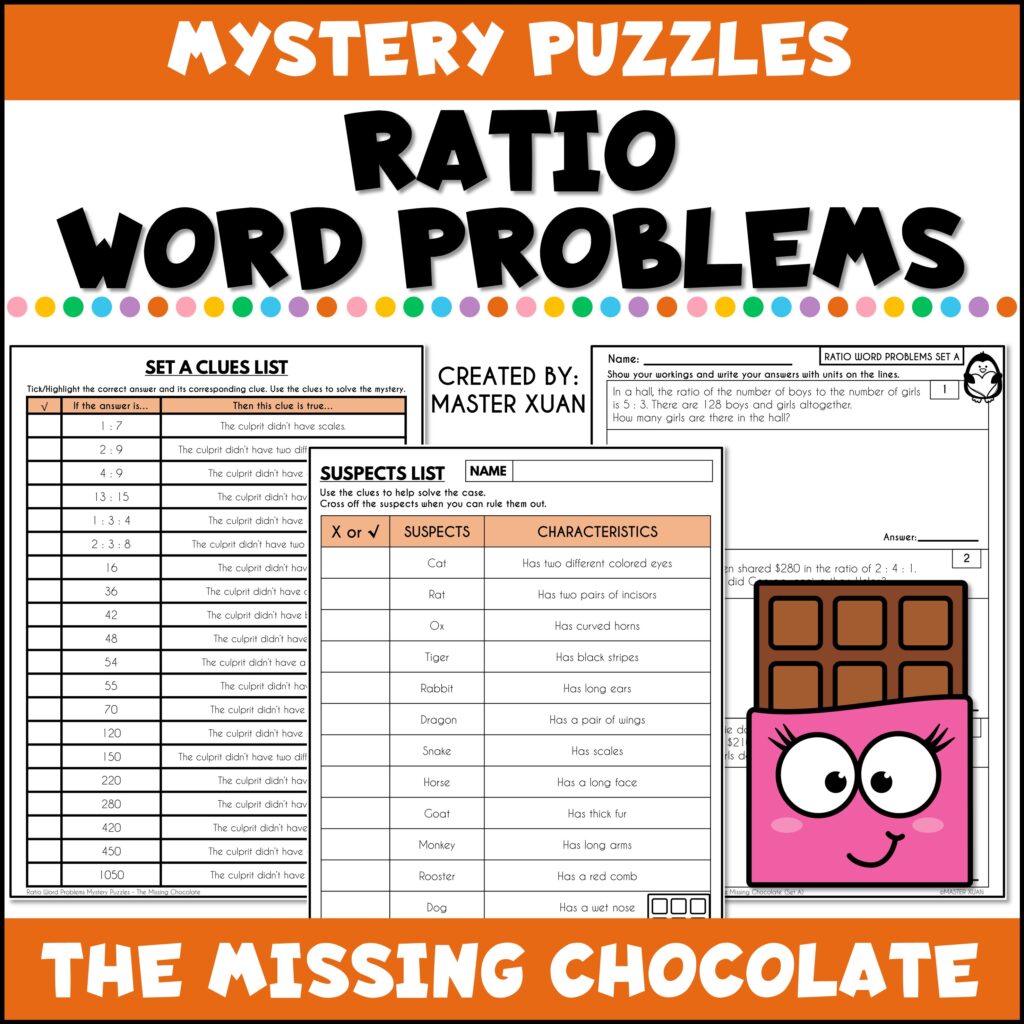 Have fun with mystery puzzles: ratio word problems worksheets.