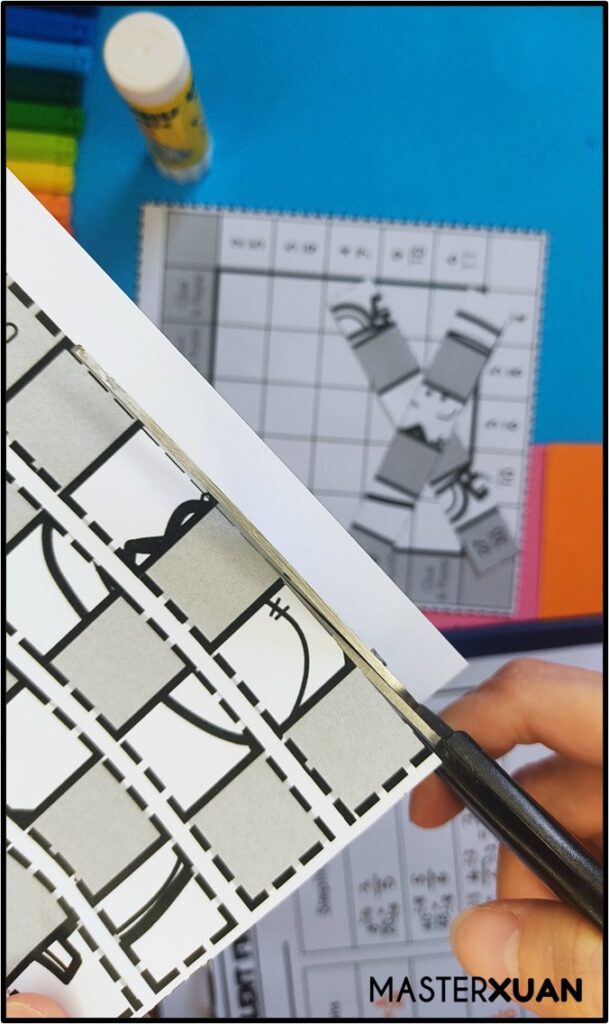 cutting the templates during equivalent fractions hands on activities