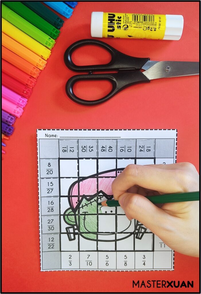 coloring during equivalent fractions hands on activities