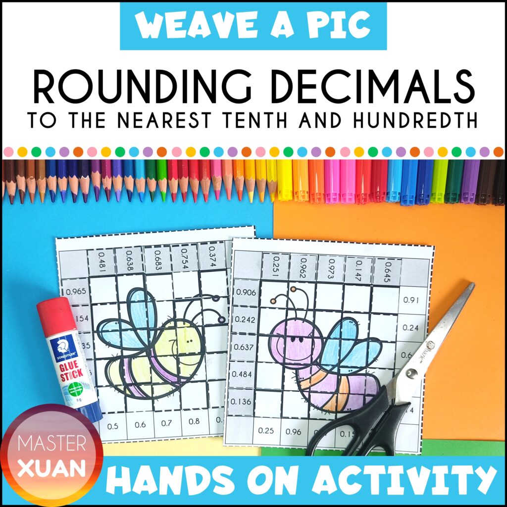 rounding decimal activities is a Spring hands on activity of Weave A Pic Series.