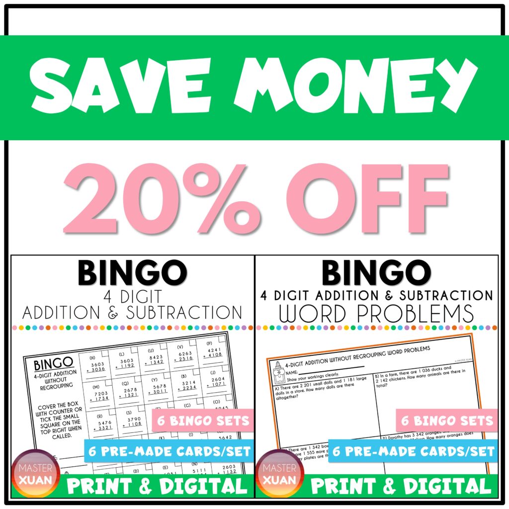 save 20% with this math bingo addition and subtraction printable bundle.