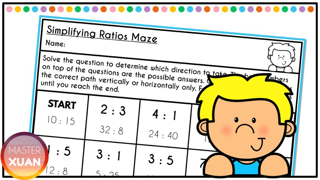 Students will be engaged with this ratios in simplest form worksheet as it includes maze. 