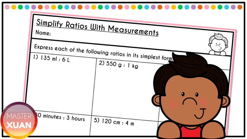 Students get lots of practice simplifying ratios with measurements in this simplifying ratio worksheet.