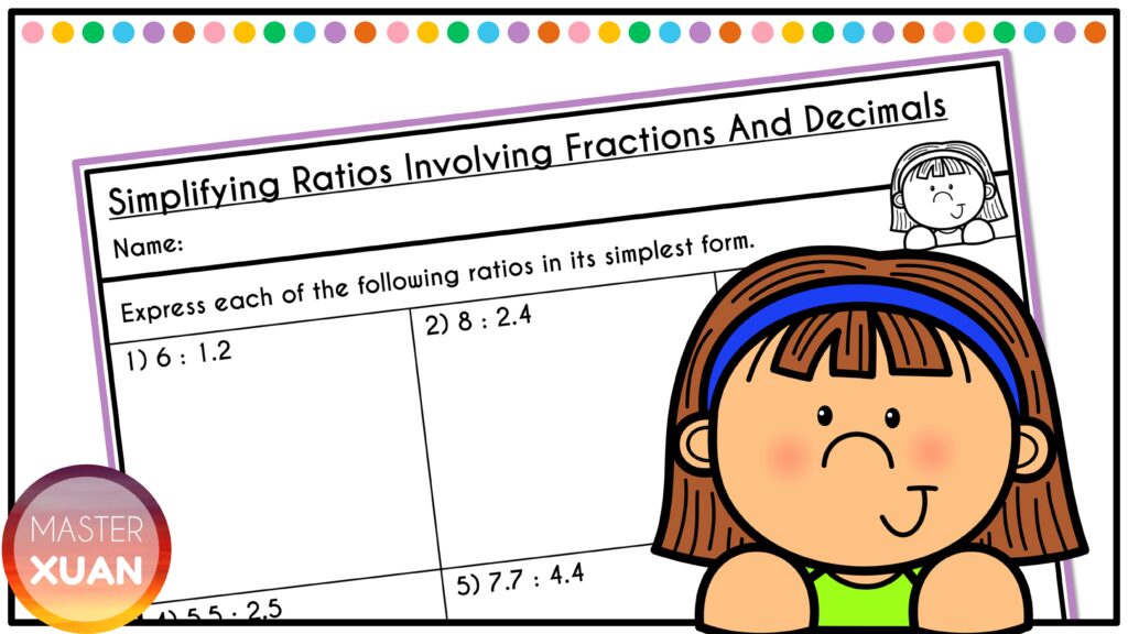 Students get lots of practice simplifying ratios involving fractions and decimals in this simplifying ratio worksheet.