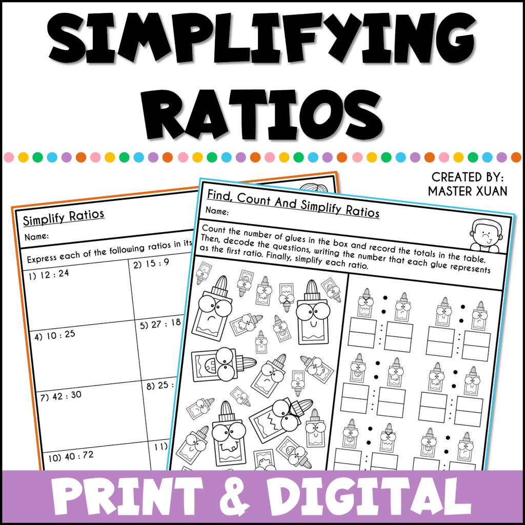 simplifying ratios worksheets cover