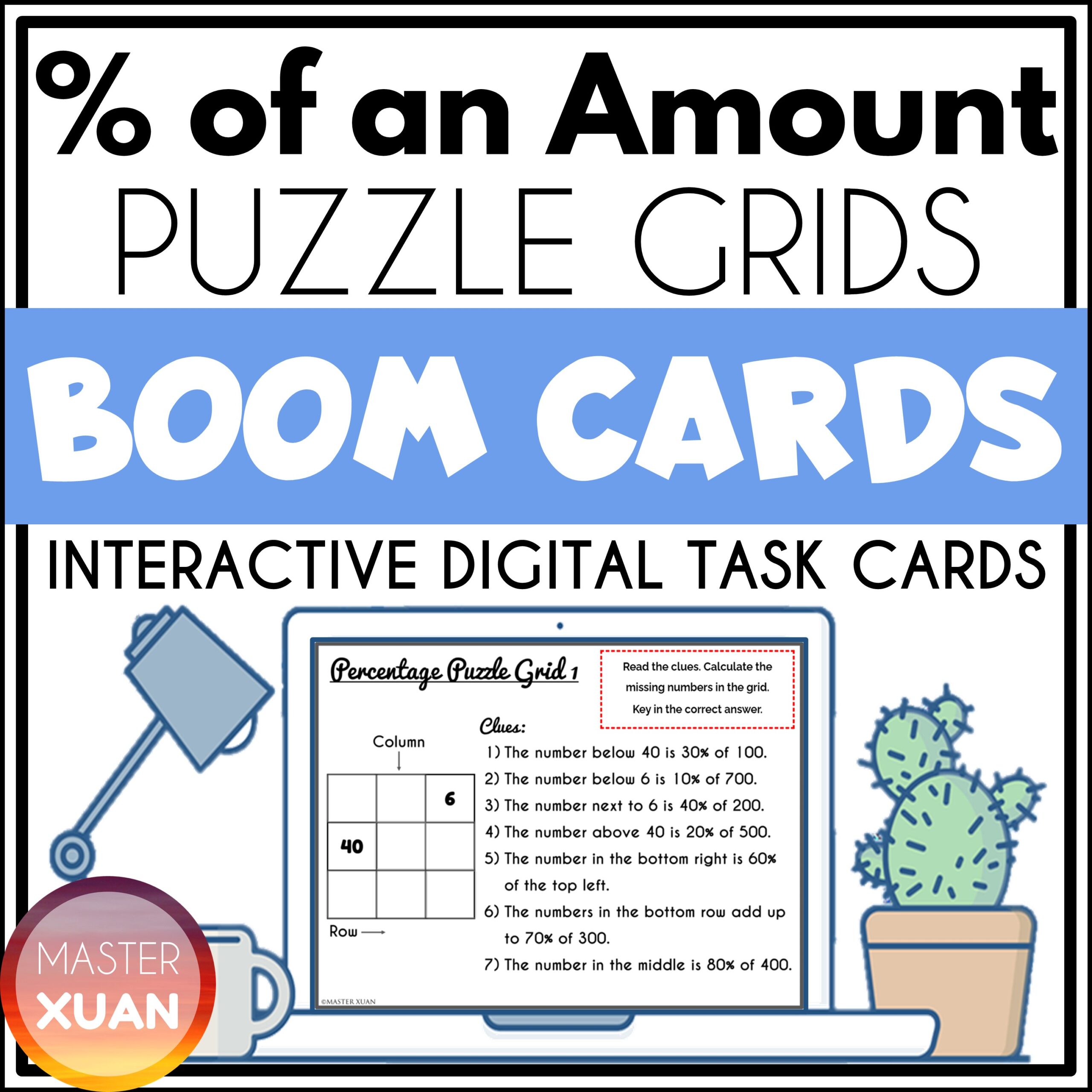 finding percentage of an amount puzzle grids 