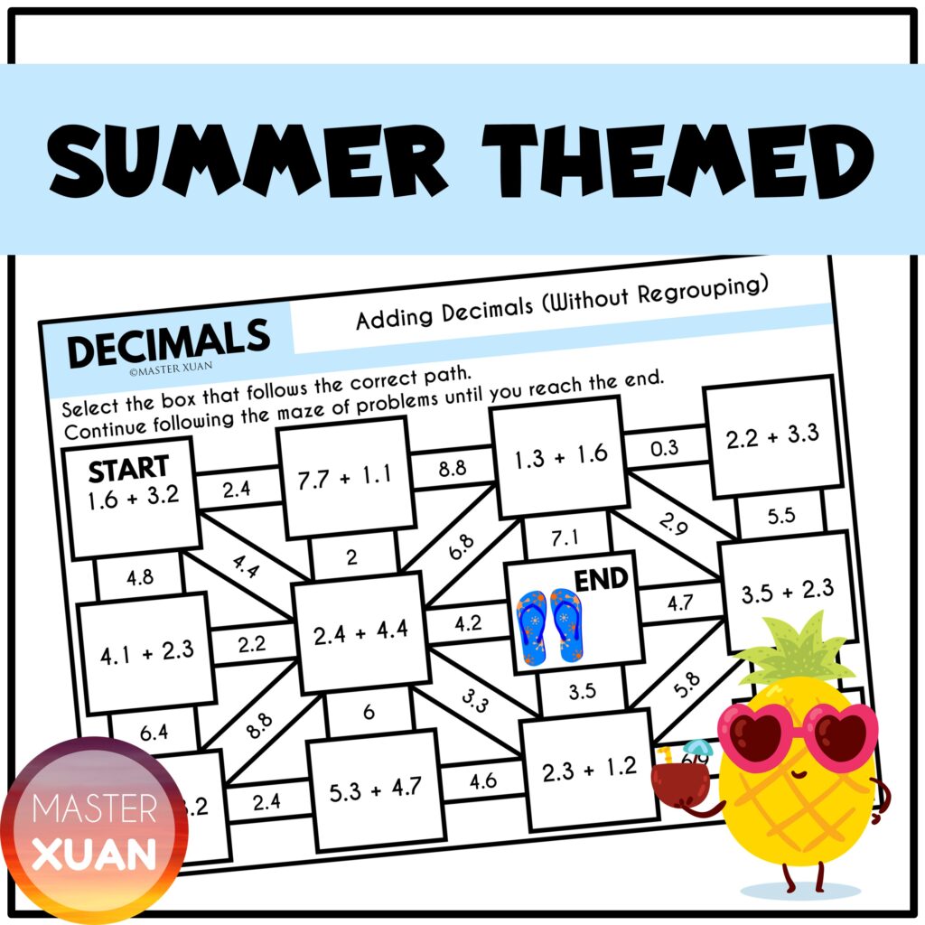 These math games with decimals are summer themed.